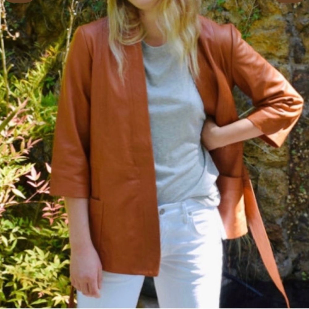 New Just Female Tan Kimono Tie 100% Lamb Leather Jacket Size S